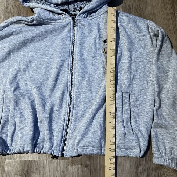 NWOT Disney Mickey Mouse Gray Zip-Up Hoodie W Sherpa Lining & Embroidered Logo - Picture 7 of 10